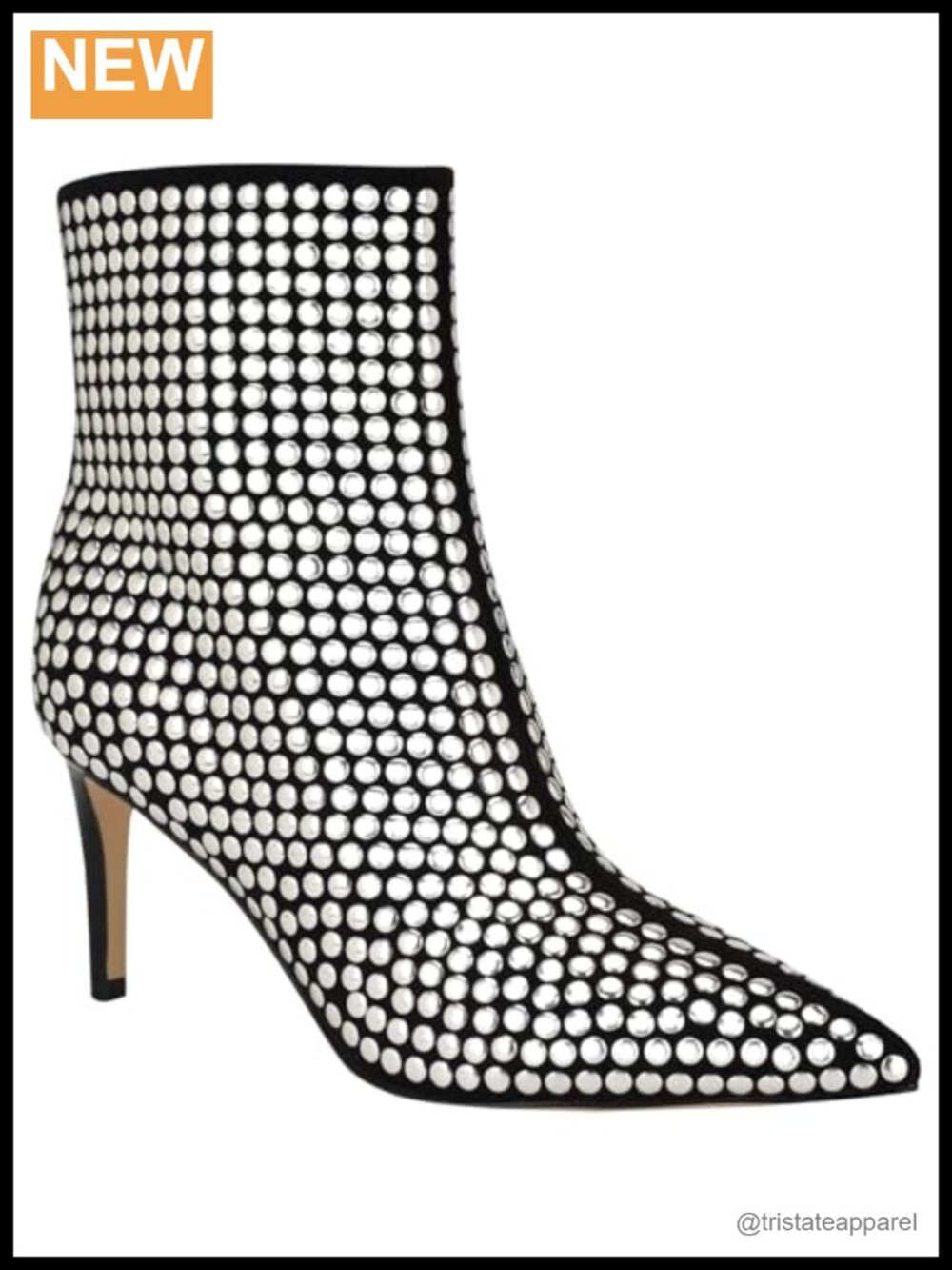 Faux Suede Studded Stiletto Heel Booties with Pointed Toe